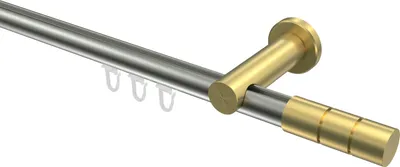 Produktbild von Interdeco Innenlaufstange / Gardinenstange mit Innenlauf Edelstahl-Optik / Messing-Optik, Typ Platon Elanto (Rillenzylinder), 20 mm Ø 1-läufig, 360 cm