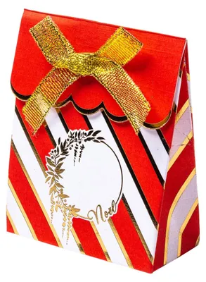 Zdjęcie produktu dla 8 świątecznych kartonowych pudełek w czerwono-białe paski ze złotą kokardką, 7 x 8,5 cm