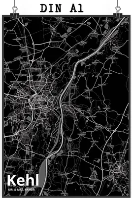 Produktbild von Mr. & Mrs. Panda Bild Kehl DIN A1 - Geschenk, Stadt, drucke, Wandbild, wanddeko, Plakat, Posterdruck, Dorf Karte Landkarte Map Stadtplan
