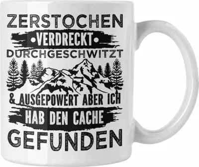 Produktbild von Trendation - Geocaching Tasse Geschenk Nur Noch Einen GPS-Schnitzeljag Geschenkidee Pfadfinder Geburtstag Geocacher Ausgepowert (Weiß)