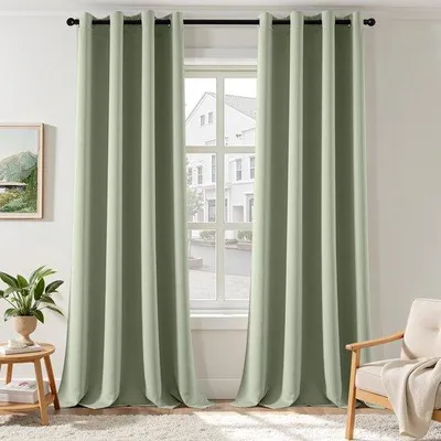 Zdjęcie produktu dla Zestaw 2 zasłon w kolorze salomonowym, o wymiarach 245 x 140 cm każdy, z przelotkami – blokują do 80% światła, zapewniają prywatność i izolację termiczną