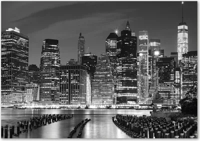 Produktbild von Tulup® Leinwandbild - 100x70 cm - Wandkunst - Drucke auf Leinwand - Leinwanddruck  - Sehenswürdigkeiten & Architektur - Schwarzweiß - Manhattan bei Nacht