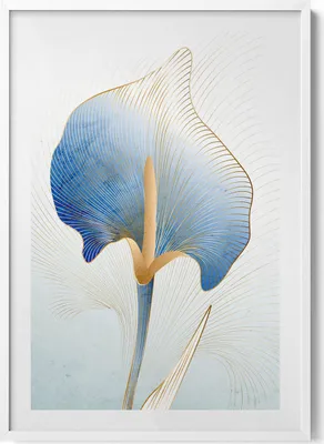 Produktbild von Illustration von Blumen mit Gold– Wandbild mit Rahmen – Gerahmtes Bild  – Wanddekoration – 70x100 cm –  Weiß Rahmen