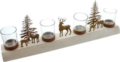 Produktbild von FRANK FLECHTWAREN Lichterboard Winterlandschaft, Teelichthalter, Weihnachten, Advent, Stimmungslicht, Winter, Hirsch, Tanne