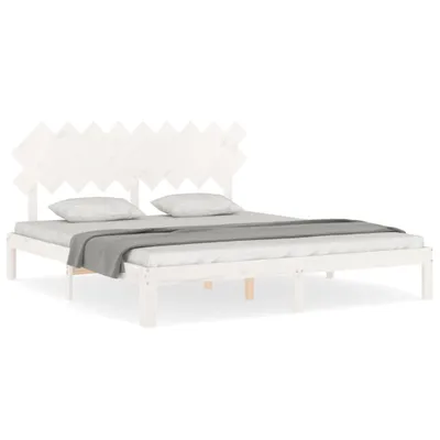 Image de vidaXL Lit en bois massif avec tête de lit blanc