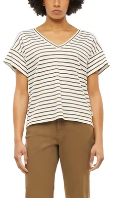 Image de T-shirt pour femmes s.Oliver – Coupe décontractée, rayé, col en V