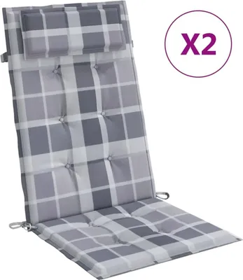 Produktbild von vidaXL Hochlehner-Auflagen 2 Stk. Grau Karomuster Oxford-Gewebe