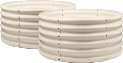 Produktbild von Runde Hochbeete für den Garten – 90 cm x 45 cm – Elfenbeinfarben – 2er-Pack