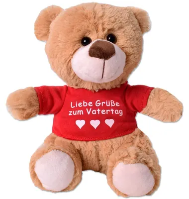 Produktbild von TE-Trend Teddybär Teddy Plüsch Bär Plüschteddybär Kuscheltier T-Shirt Spruchbär 25cm Geschenk Hellbraun Liebe Grüße zum Vatertag