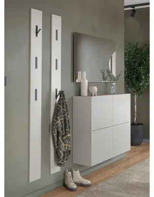 Produktbild von Garderoben-Set mit Spiegel & Garderobenpaneel in beige und Eiche, 4-teilig - BAIANO-01
