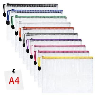 Image de Pochettes de rangement en plastique, lot de 10 pochettes A4 avec fermeture éclair