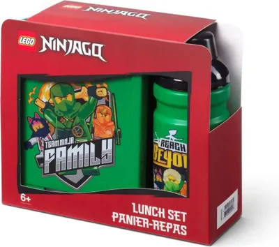 Produktbild von Room Copenhagen LEGO NINJAGO Lunch Set Grün Schwarz mit Brotdose und Trinkflasche