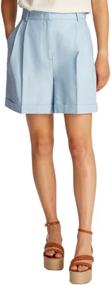 Productafbeelding van Tommy Hilfiger dames shorts, linnenmix, gerimpeld, hoge taille, blauw (Breezy Blue), maat 32