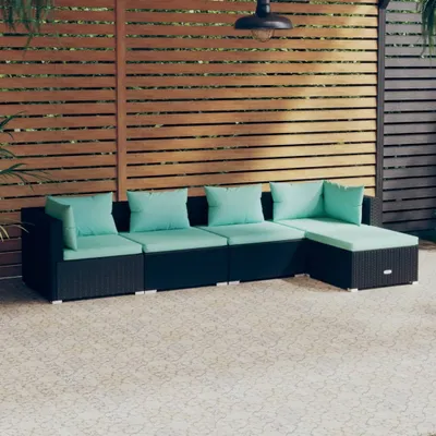 Produktbild von 5-tlg. Garten-Lounge-Set mit Kissen Poly Rattan Schwarz , Gartenmöbel-Sets Design 2024