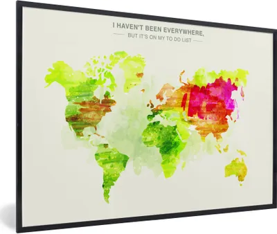 Produktbild von MuchoWow® Gerahmtes Poster Weltkarte - Farben - Farbe 30x20 cm - Poster mit Schwarzem Bilderrahmen Wandposter Rahmen Foto Bilder - Kunstdruck - Bild-Poster