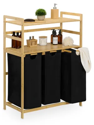 Wasmand Rek Bambus 3 Körbe 2 Ablagen 105x80x40 cm
