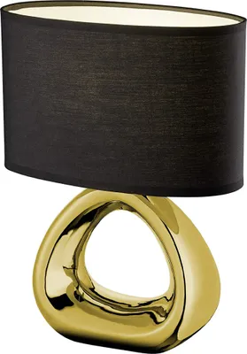 Produktbild von Kleine Tischleuchte Keramikfuß goldfarbig mit Stoffschirm in schwarz Höhe 34cm