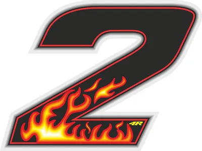Produktbild von Sticker Rennnummer für Motorrad "2" Flames 27 x 37 mm