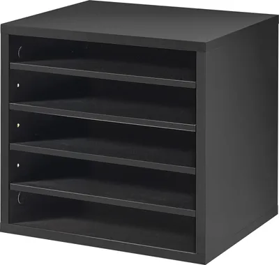 Produktbild von SucceBuy Briefablage mit 5 Fächern und verstellbaren Regalböden, Dokumentenablage aus Holz, Aktenhalter für Büro, Zuhause oder Klassenzimmer, Organizer für Akten, Dokumente und Papier, Schwarz
