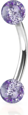 Produktbild von viva-adorno 1,2 x 8 x 4mm Piercing Banane Augenbrauenpiercing Chirurgenstahl Glitzer Glitter Kugeln Kunststoff in verschiedenen Farben Z278, Lila