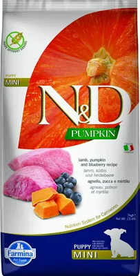 Zdjęcie produktu dla FARMINA N&D GF PUMPKIN LAMB&BLUEBERRY PUPPY MINI - sucha karma dla szczeniąt - 7 kg