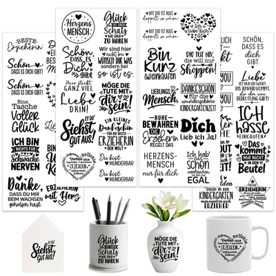 Productafbeelding van Rub-on-Sticker - Mit deutschen Zitaten - Zum Basteln und Dekorieren - 4 Blätter