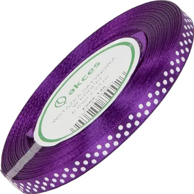 Zdjęcie produktu dla WSTĄŻKA SATYNOWA w kropki 6 mm - fioletowa 135 - 23 m - dekoracyjna tasiemka