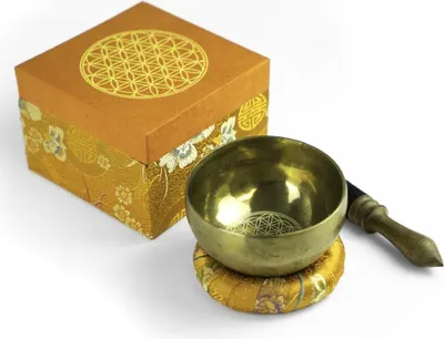 Produktbild von Klangschalen-Set mit Gravur Blume des Lebens Größe L