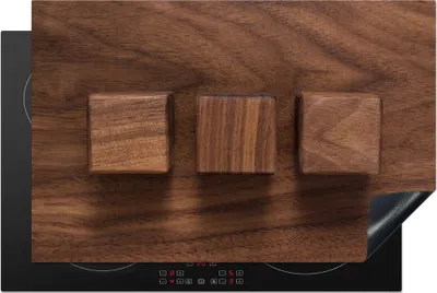 Produktbild von KitchenYeah© Herdabdeckplatte Holzwürfel auf einem hölzernen Hintergrund , 80x52cm, Küche Deko, Glaskeramikkochfeld Herdabdeckung, Abdeckplatte fùr Kochfeld