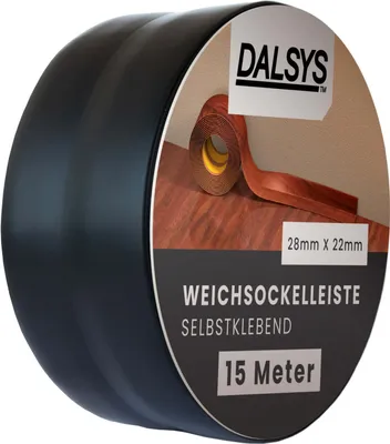 Produktbild von Dalsys Weichsockelleiste selbstklebend Schwarz 15m Klebeleiste, Abschlussleiste für Fugen in Wohnbereich, Küche, Bad, aus PVC Kunststoff