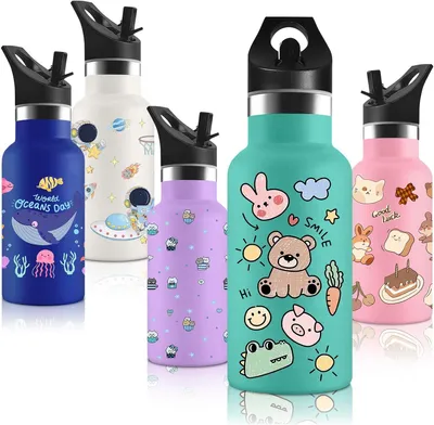Productafbeelding van Isolatiebeker met rietje, 350 ml, BPA-vrij, roestvrij staal, geschikt voor kinderen en school