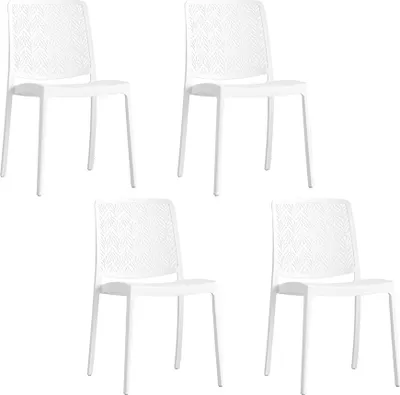 Image de lot de 4 chaises empilables en polypropylène avec fibre de verre pour le jardin ou l'intérieur, imperméables et résistantes, modernes - YARA - Blanc