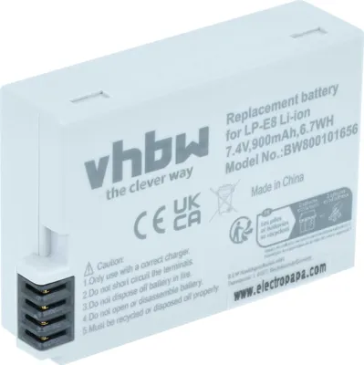 Produktbild von vhbw Akku Ersatz für Canon LP-E8 für Kamera (900 mAh, 7,2 V, Li-Ion)
