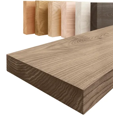 Image de LAMO Manufaktur Étagère bois massif sans pièces de fixation | Etagere murale 80 cm pour salon, cuisine, bureau | Couleur: noisette, Bord: droit | Bois massif, design moderne, belle veinure
