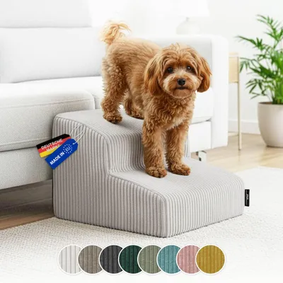 Produktbild von Rohrschneider Hundetreppe kleine Hunde |  EU | Haustiertreppe mit rutschfester Unterseite | Katzentreppe mit waschbarem Cordbezug | Hunderampe mit Schaumstofffüllung | 39 x 41 x 30 cm