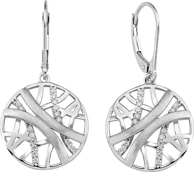 Produktbild von Ohrhänger mit Muster 925 Silber teilmattiert rund 32 Zirkonia Ohrringe Boutons