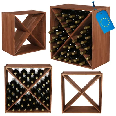 Produktbild von MODO24 X-Weinregal 40 Flaschen, Flaschenregal, Weinschrank, Getränkeregal, Kellerregal, Stapelbar, Massivholz, 60x60x30 cm, Braun, RW61