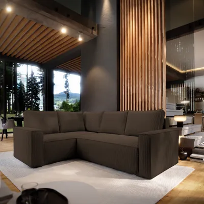 Produktbild von Masseno Ecksofa ESTANO L-S mit Schlaffunktion L-Form, Sofa mit Bettkasten, Wohnzimmersofa, Couch, Soffa, Bettsofa, Couchgarnitur- Braun, POSO 06