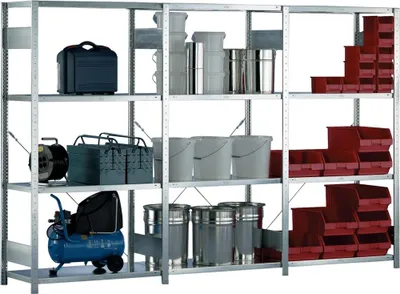 Productafbeelding van Meta stalen rek, uitbreidbaar, verzinkt, 2000x1000x400mm, 4 planken, draagvermogen 150kg (totale belasting), velddraagvermogen 1100kg - 94953