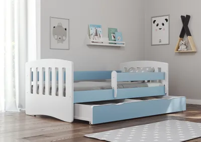 Obrázek produktu pro Bjird dětská postel pro mládež 80x160 cm s ochranou proti vypadnutí a roštem - jednolůžko Classic - modrá