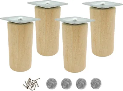 Obrázek produktu pro Dřevěné nohy k nábytku, nábytkové nožičky, válec fi40mm, surové, 12 cm, upevnění