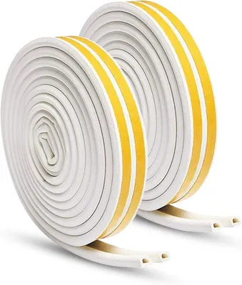 Imagen del producto de Burlete para evitar corrientes de aire de 6 metros - Perfil en D - Burlete autoadhesivo para ventanas y puertas - 2 unidades de 0,9 x 0,6 x 300 cm - Sellador para corrientes de aire - Cinta de sellado de espuma - Blanco
