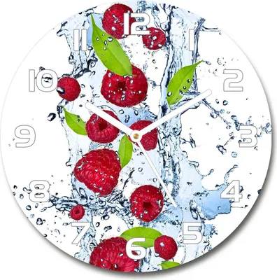 Produktbild von Wanduhr aus Glas 30fi Glasbild Glasuhr Gehärtetes Glas - weisse-zeiger - Raspberries and water