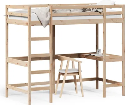 Zdjęcie produktu dla Maison Exclusive – łóżko piętrowe z biurkiem 100 x 200 cm, lite drewno sosnowe