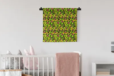 Produktbild von MuchoWow® Wandteppich Wandbehang Pantherdruck - Neon - Gelb - Rosa 60x60 cm Tapisserie Dekoration Wandtuch - Dekorationen - Wand Decke