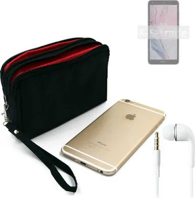 Produktbild von TOP SET kompatibel mit Nokia C01 Plus Handy Hülle Gürteltasche schwarz + Kopfhörer Travel Bag Travel-Case mit Diebstahlschutz praktische Schutz