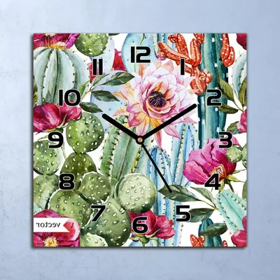 Produktbild von Wanduhr Echt-Glas-Küchenuhr Kaktusblüten weiß Quarz Lautlos 30x30 Deko Bilder