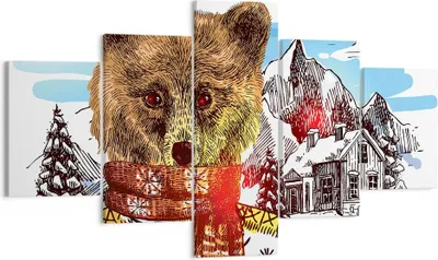 Produktbild von Bild auf Leinwand - Leinwandbild - Bär Berge Kinder Winter - 125x70cm - Wand Bild - Wanddeko - Leinwanddruck - Bilder - Kunstdruck - Wanddekoration - Leinwand bilder - Wandkunst - EA125x70-3205