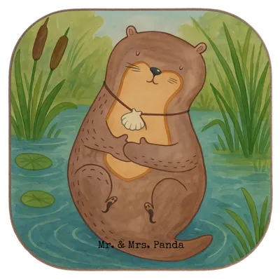 Produktbild von Mr. & Mrs. Panda Flaschenuntersetzer Otter Muschel Design - Weiß - Geschenk, Medaillon, Untersetzer für Gläser, Träumen, Coaster, Tassenuntersetzer, Tischuntersetzer