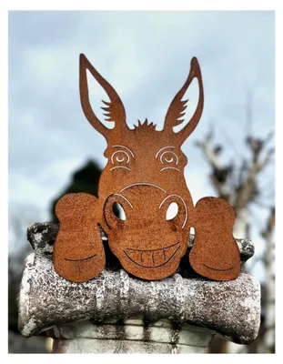 Produktbild von Gartenfigur Lustiger Eselkopf 33x23cm zum Anschrauben Edelrost Gartendeko Wetterfest